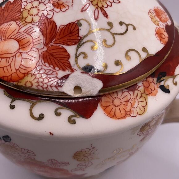 Vintage Japanese 1920’s Hand Floral Designed Porcelain Sugar Bowl - Picture 12 of 16